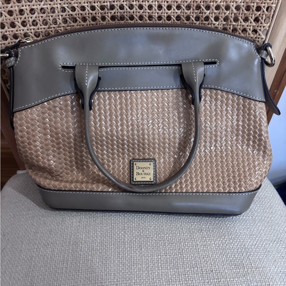 Dooney & Bourke Woven Tan and Gray Satchel - Picture 1 of 8